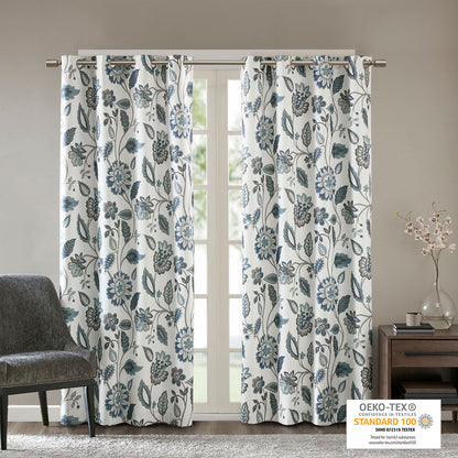 Camille Jacquard Printed Room Darkening Curtain Panel - Aqua