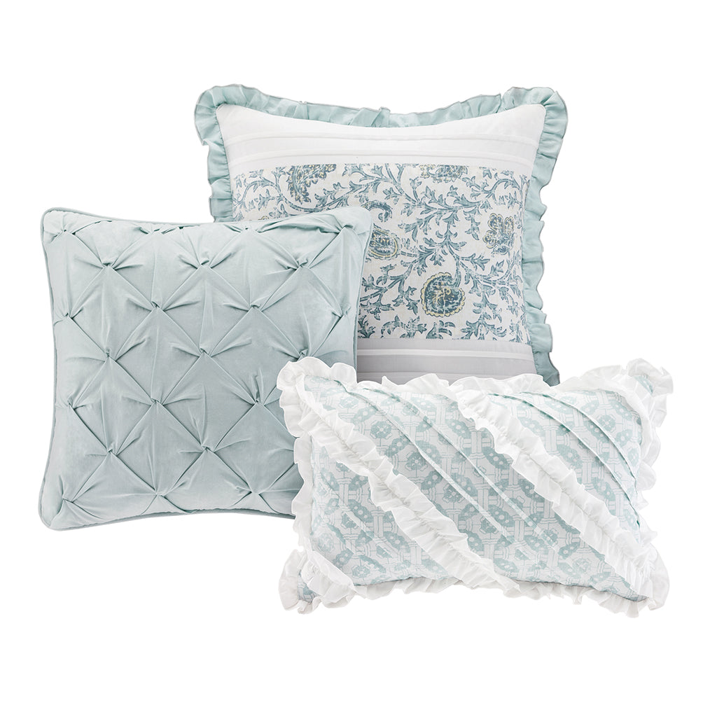 Dawn 9 Piece Cotton Percale Duvet Cover Set - Aqua