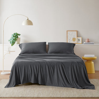 Cotton Blend Jersey Knit All Season Sheet Set - Dark Grey