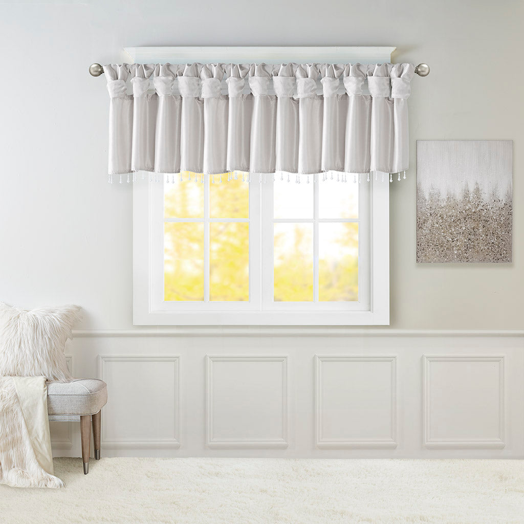 Emilia Lightweight Faux Silk Valance With Beads - Silver