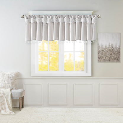 Emilia Lightweight Faux Silk Valance With Beads - Silver