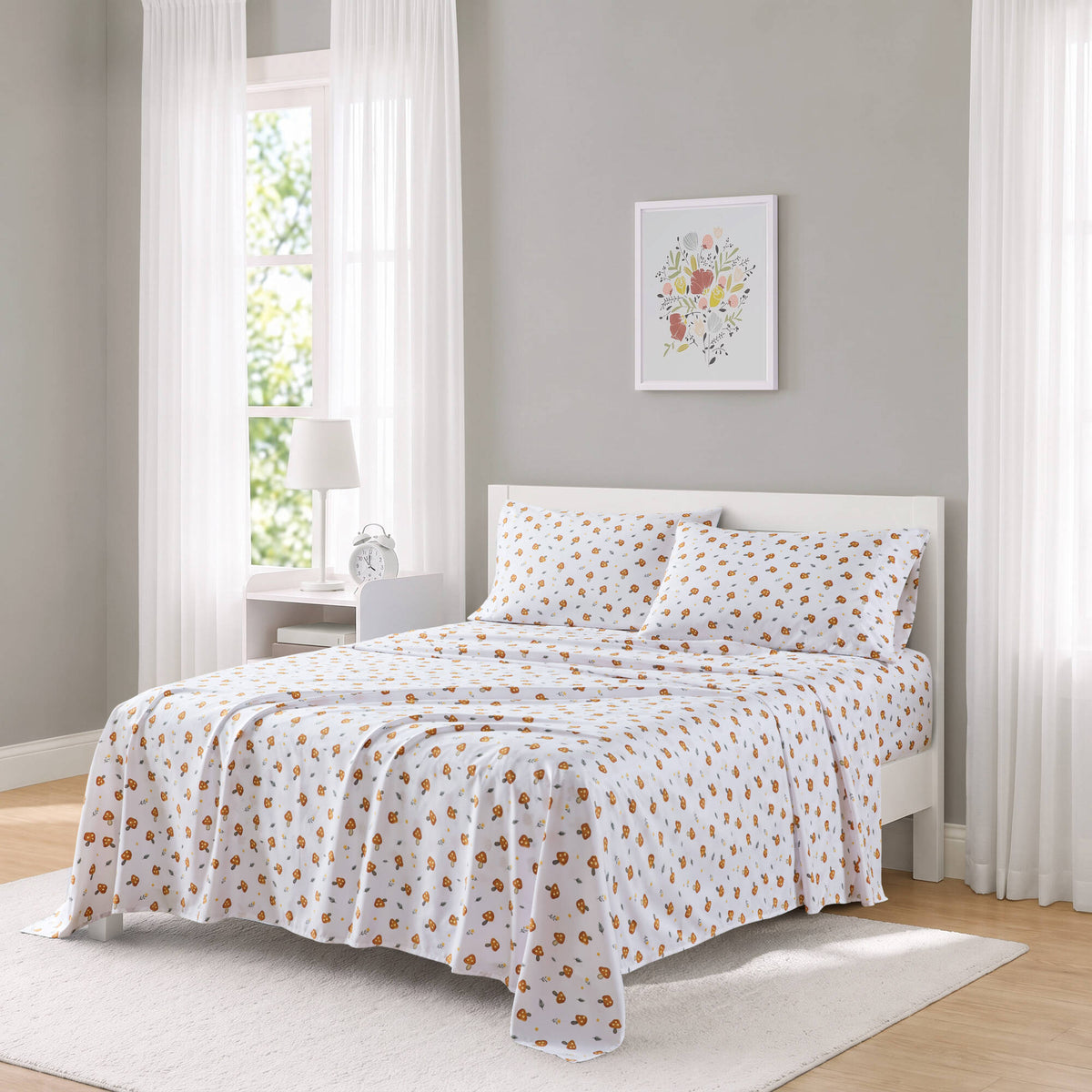 Printed Microfiber Sheet Set - Mushroom