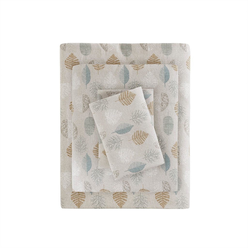 Cozy Cotton Flannel Printed Sheet Set - Multi Leaves
