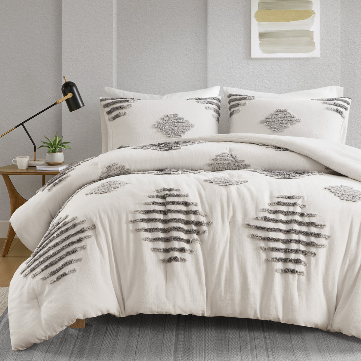 Tahli 3 Piece Cotton Blend Chenille Comforter Set - Gray