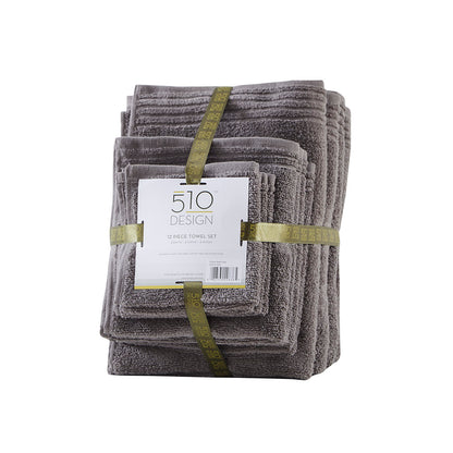 Big Bundle 100% Cotton Quick Dry 12 Piece Bath Towel Set - Grey