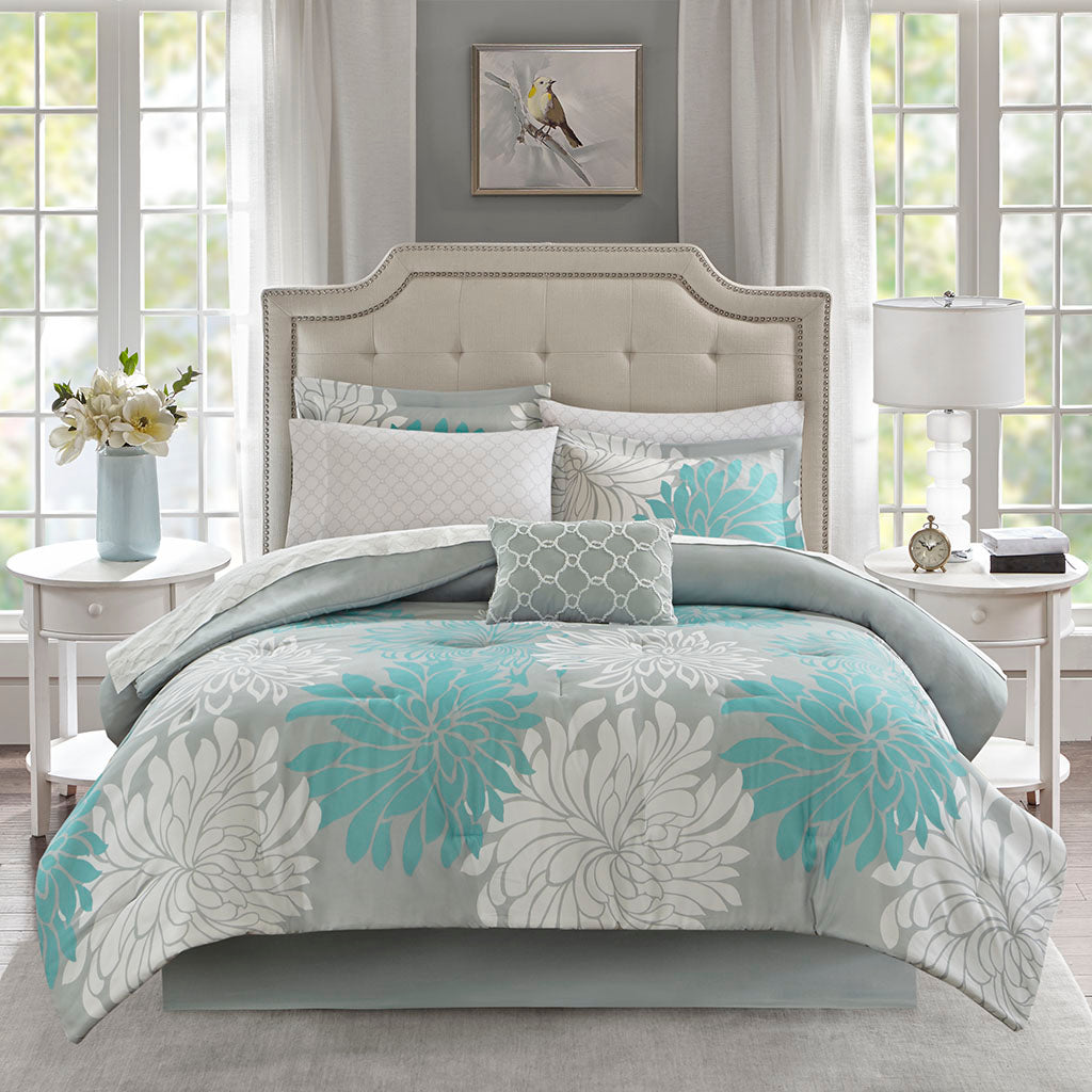 Maible Comforter Set with Cotton Bed Sheets - Aqua