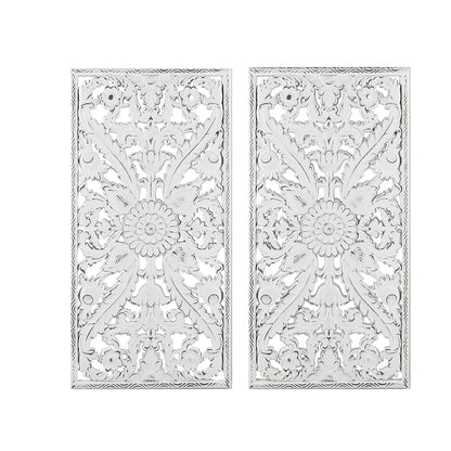 Botanical Panel Distressed Carved Wood 2-piece Wall Decor Set - White