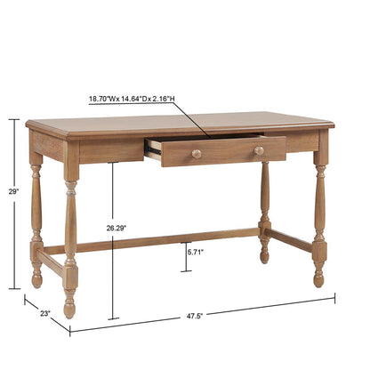 Tabitha Solid Wood Desk with 1 Drawer and turned legs - Natural