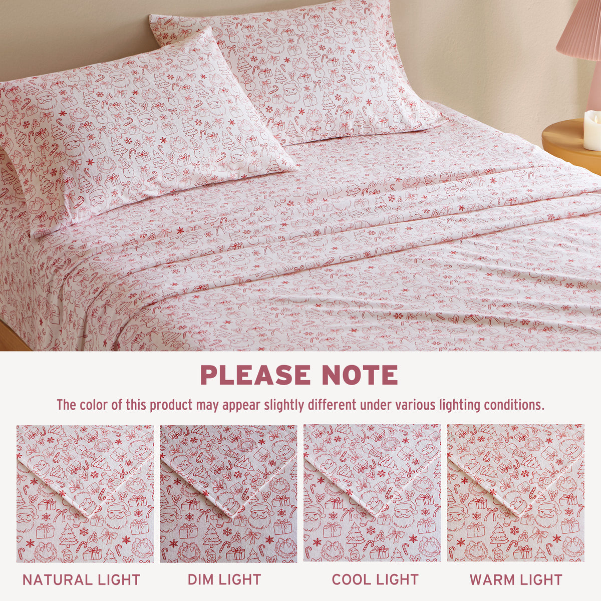 Cozy Soft Cotton Flannel Printed Sheet Set - Holiday Doodles