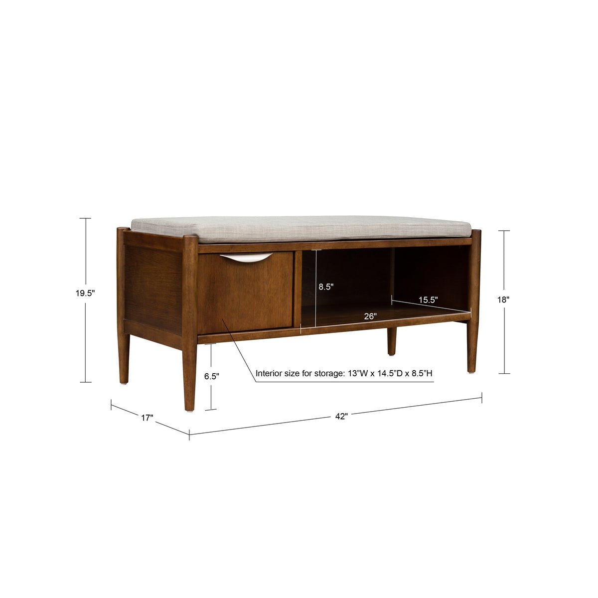 Arcadia Accent Bench with Storage and Upholstered Cushion - Walnut Brown