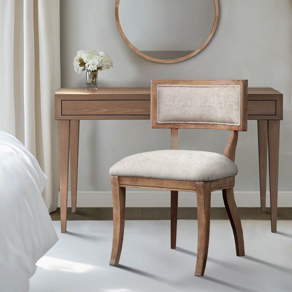 Marie Upholstered Split-Back Dining Chairs with Curved Wood Frame (Set of 2) - Beige/Light Natural