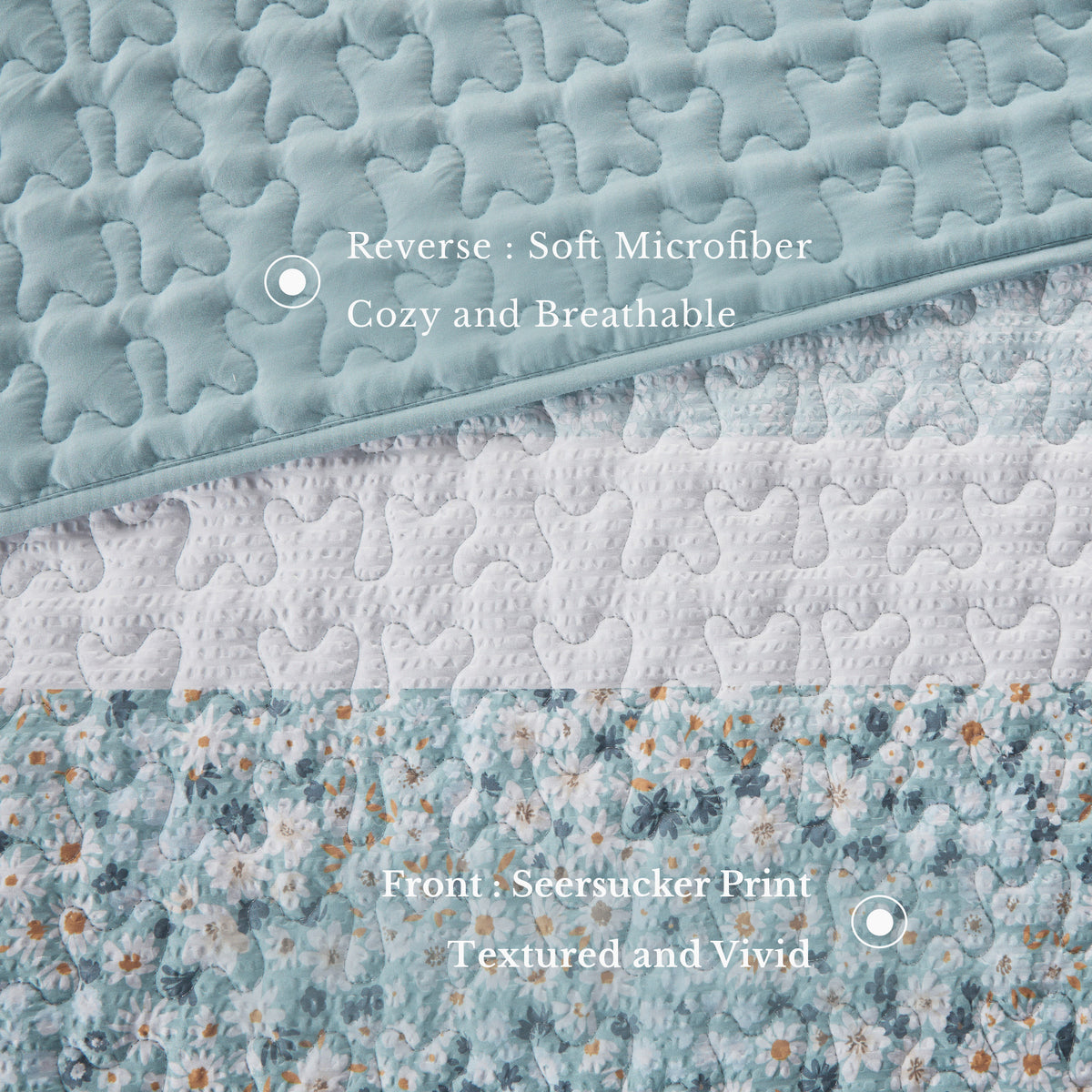 Caralie 4 Piece Seersucker Quilt Set with Throw Pillow - Aqua
