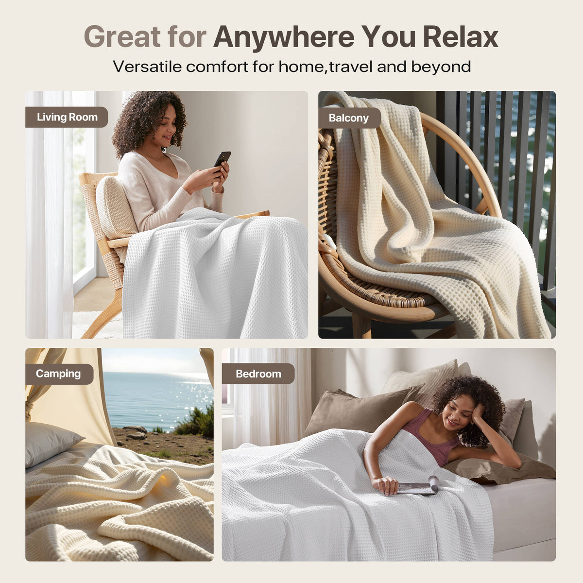 Waffle Weave Cotton Blanket - White