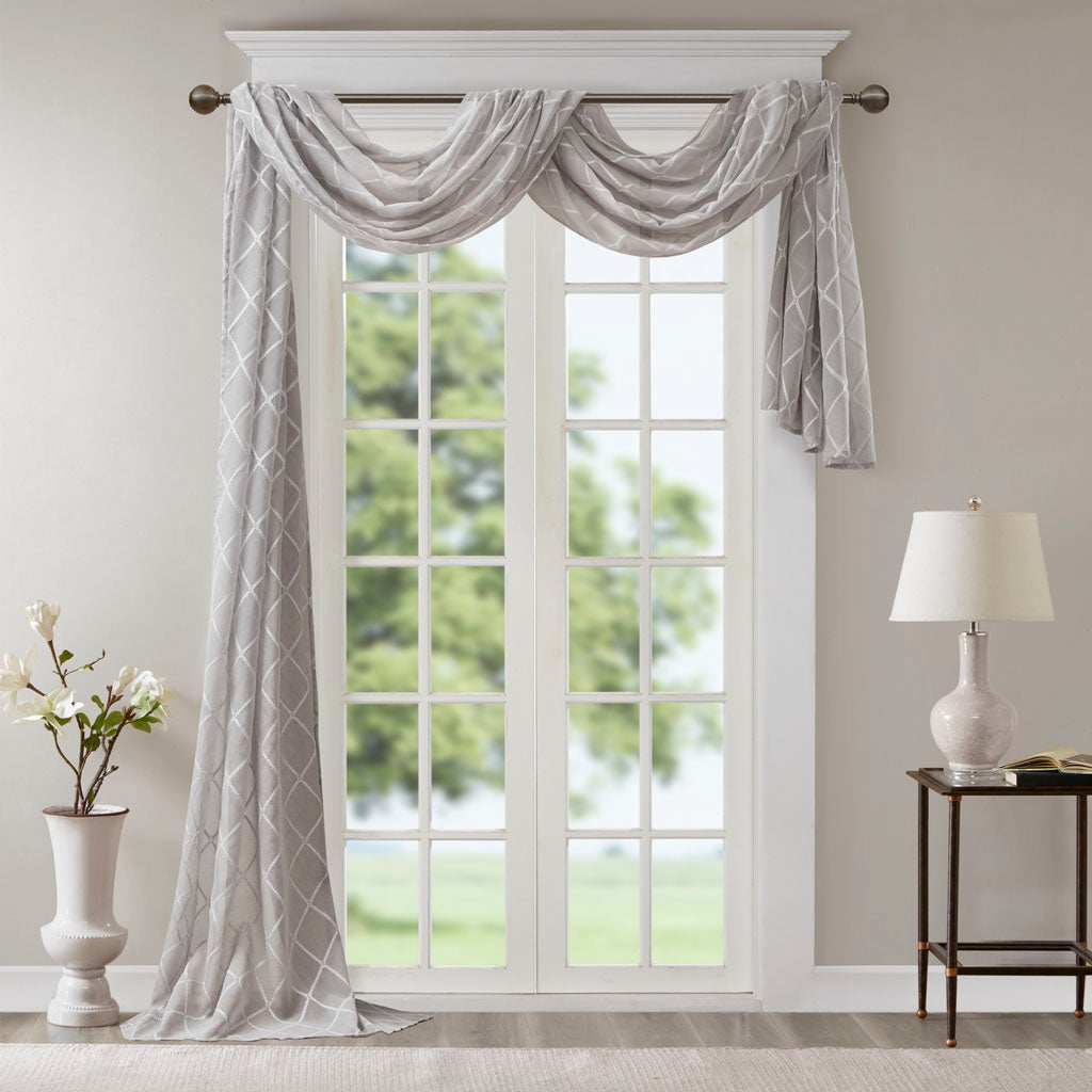 Irina Diamond Sheer Embroidered Window Scarf - Grey