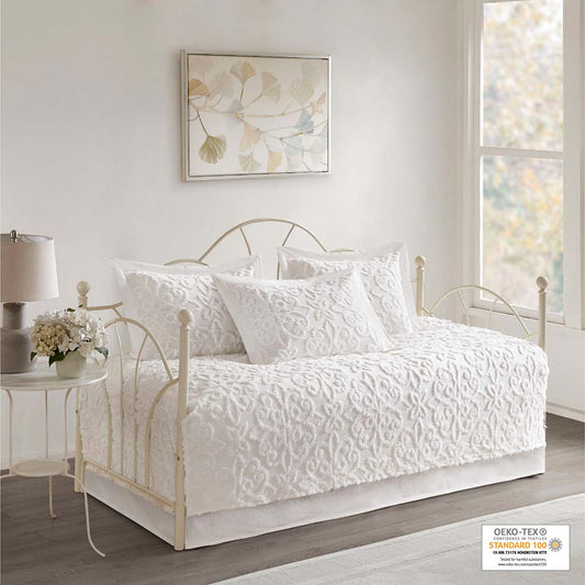 Sabrina 5 Piece Tufted Cotton Chenille Daybed Set - Off-White