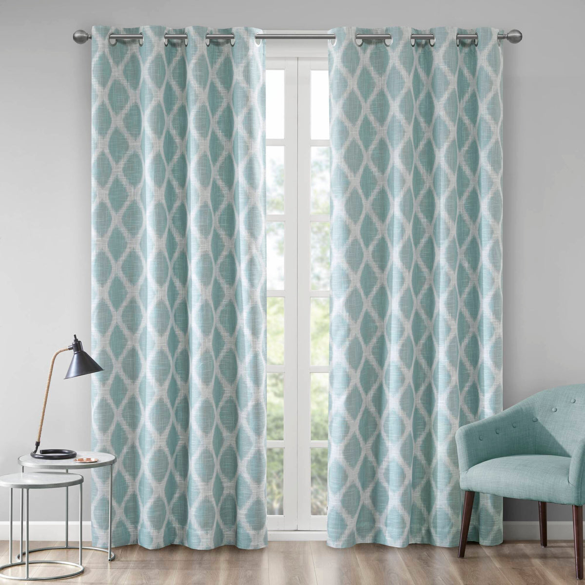 Blakesly Printed Ikat Blackout Curtain Panel - Aqua