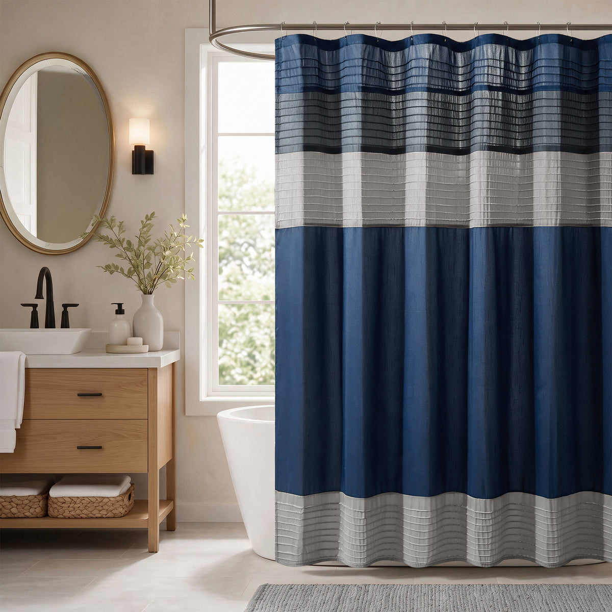 Amherst Faux Silk Shower Curtain - Navy