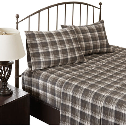 Cotton Flannel Sheet Set - Brown Plaid