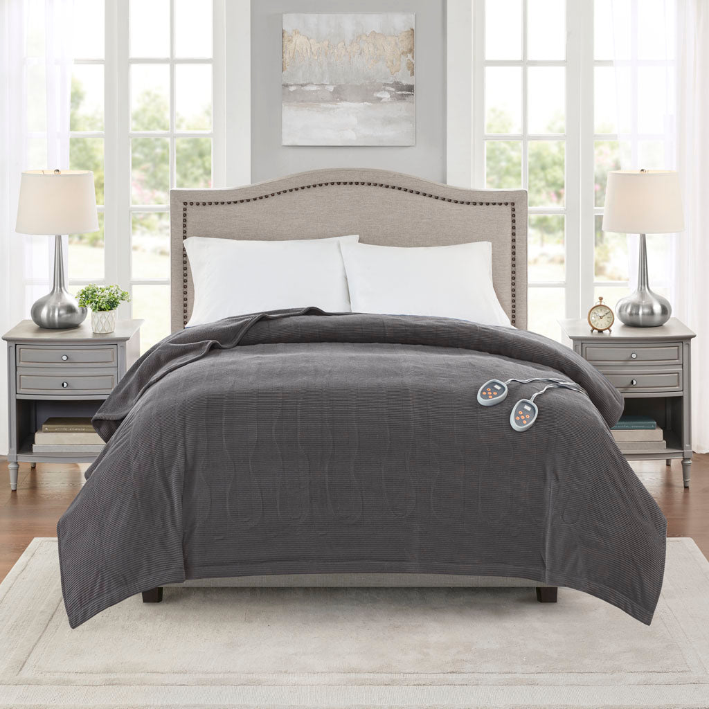Electric Micro Fleece Heated Blanket - Grey