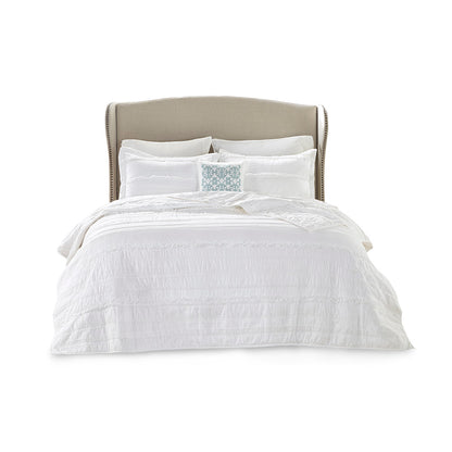 Celeste 4 Piece Microfiber Reversible Ruffle Quilt Set with Throw Pillow - White