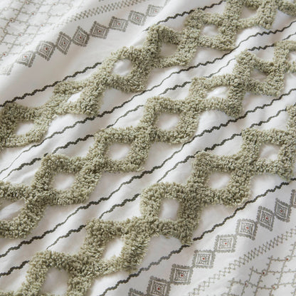 Imani Cotton Printed Comforter Set with Chenille - Sage/Ivory