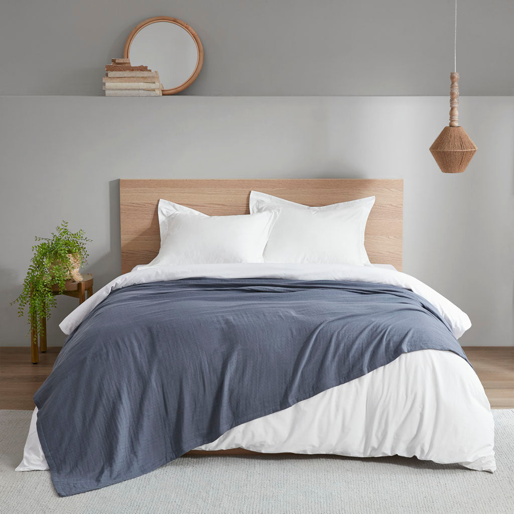 Gauze 100% Cotton Lightweight Blanket - Blue