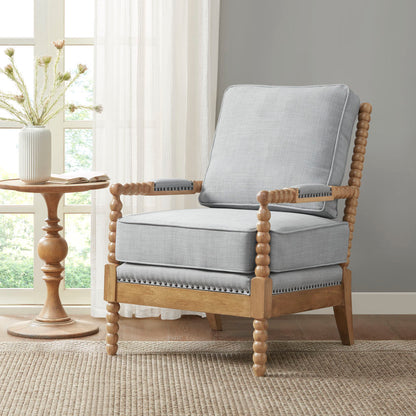 Donohue Turned Spindle Wood Accent Armchair - Light Blue/Camel Oak