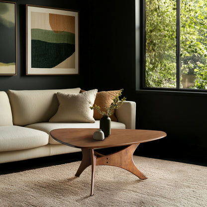 Blaze Organic Triangular Wood Coffee Table with Sculptural Base - Brown