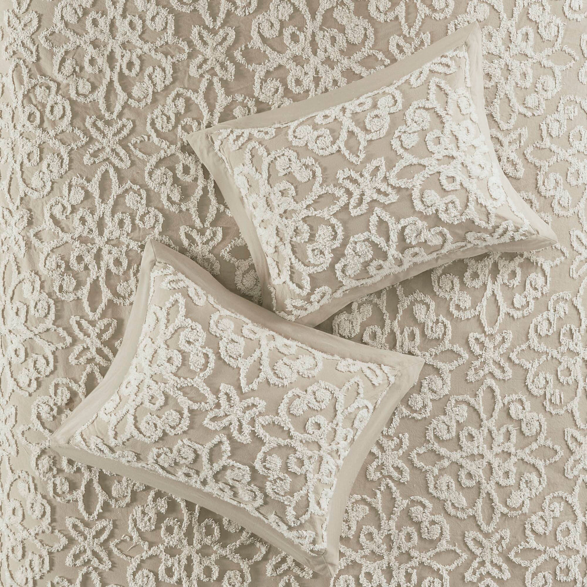 Sabrina 3 Piece Tufted Cotton Chenille Bedspread Set - Taupe