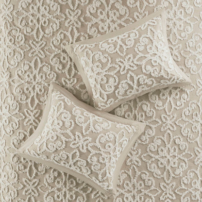 Sabrina 3 Piece Tufted Cotton Chenille Bedspread Set - Taupe