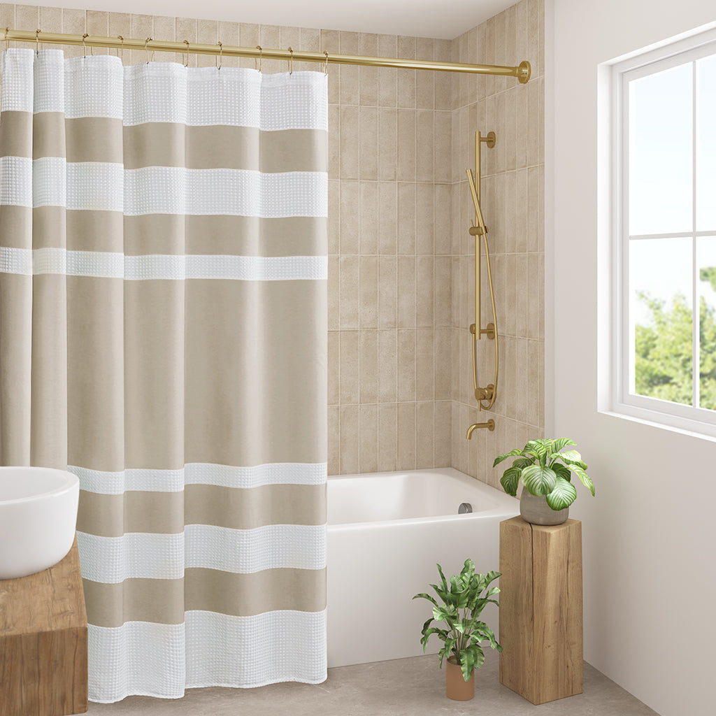 Spa Waffle Shower Curtain with 3M Treatment - Taupe