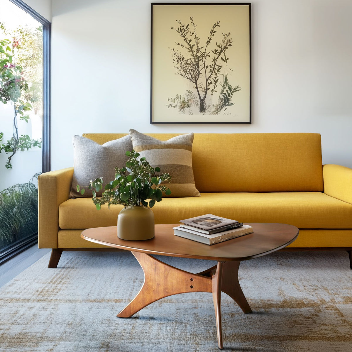 Blaze Organic Triangular Wood Coffee Table with Sculptural Base - Brown