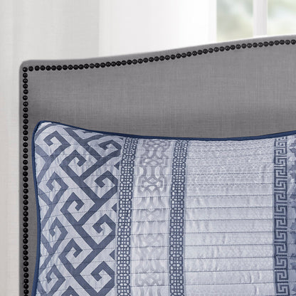 Bennett 4 Piece Jacquard Quilt Set with Throw Pillow - Navy