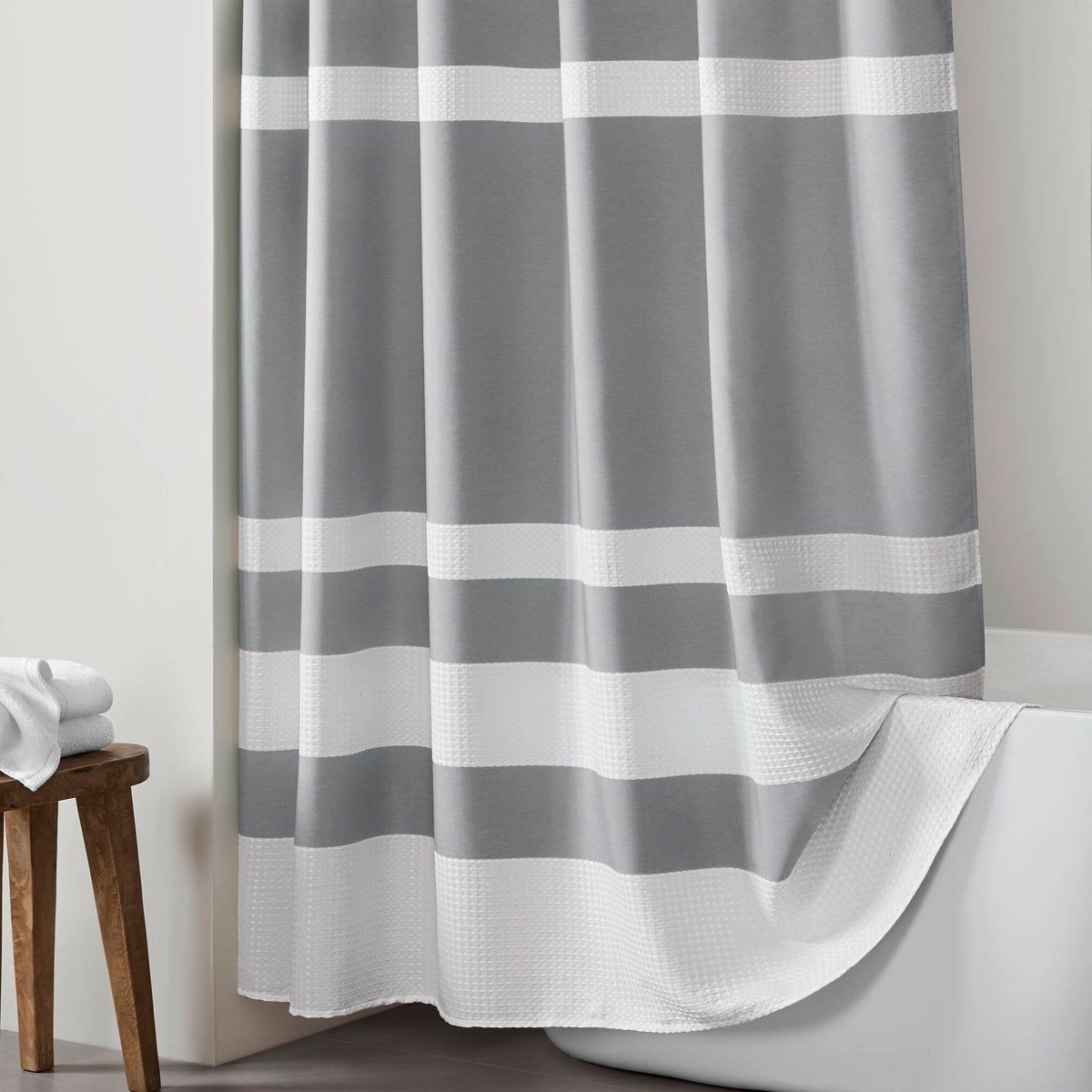 Spa Waffle Shower Curtain with 3M Treatment - Grey