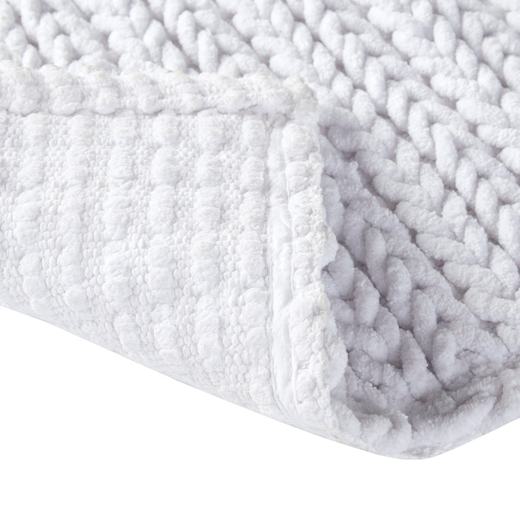 Lasso 100% Cotton Chenille Chain Stitch Rug - White