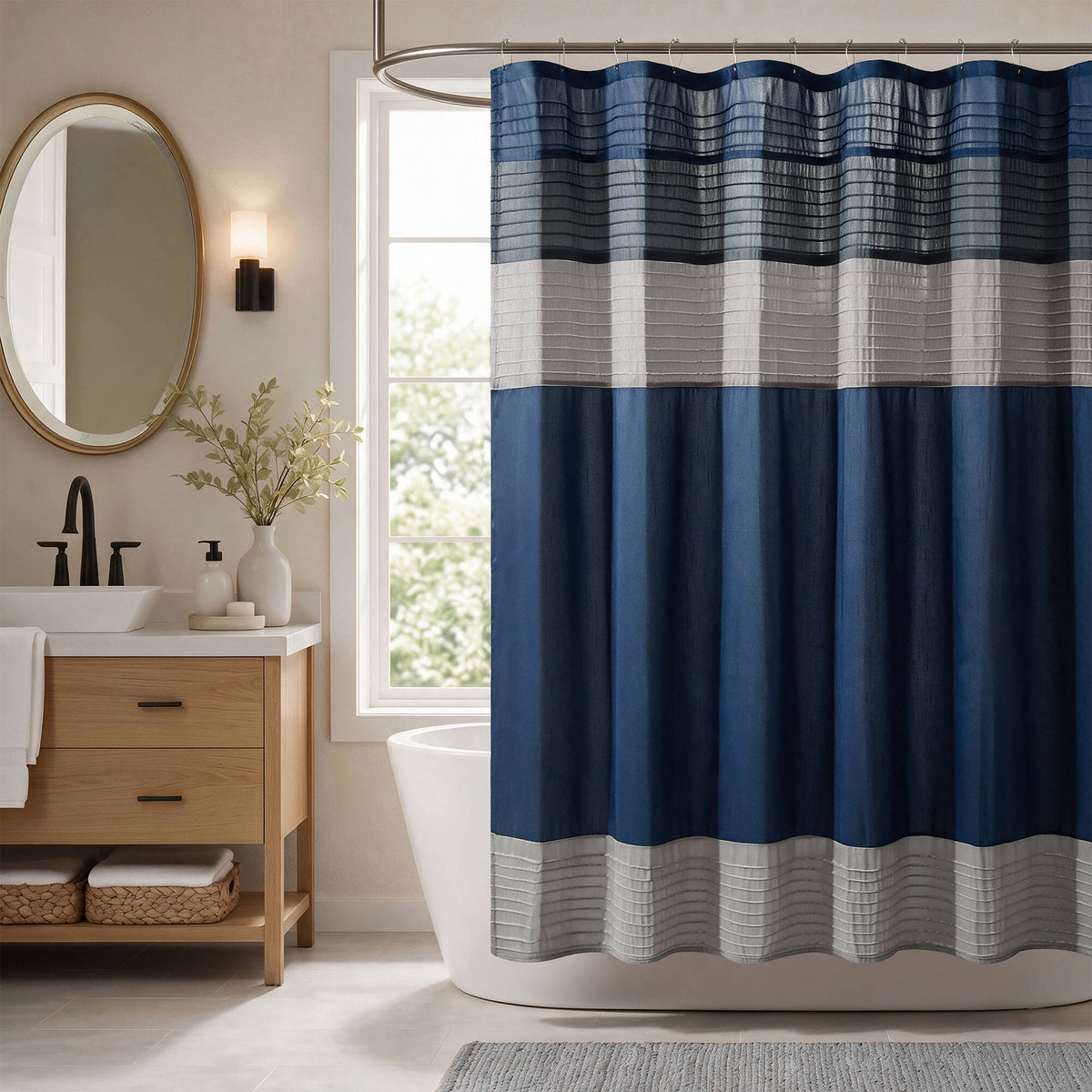 Amherst Faux Silk Shower Curtain - Navy