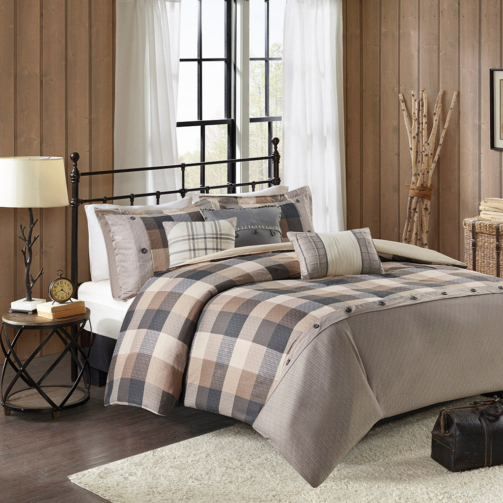 Ridge 6 Piece Herringbone Duvet Cover Set - Neutral