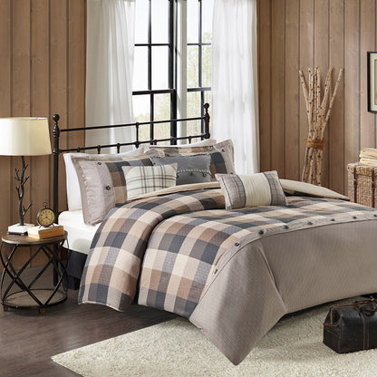 Ridge 6 Piece Herringbone Duvet Cover Set - Neutral