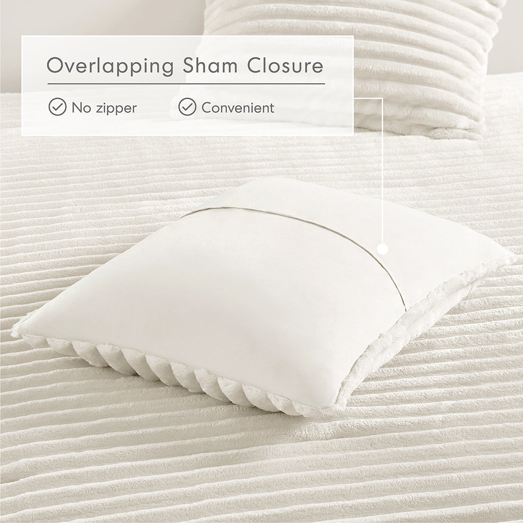 Avril Fluffy Ribbed Plush Comforter Set - Ivory