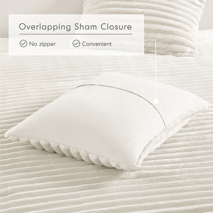 Avril Fluffy Ribbed Plush Comforter Set - Ivory