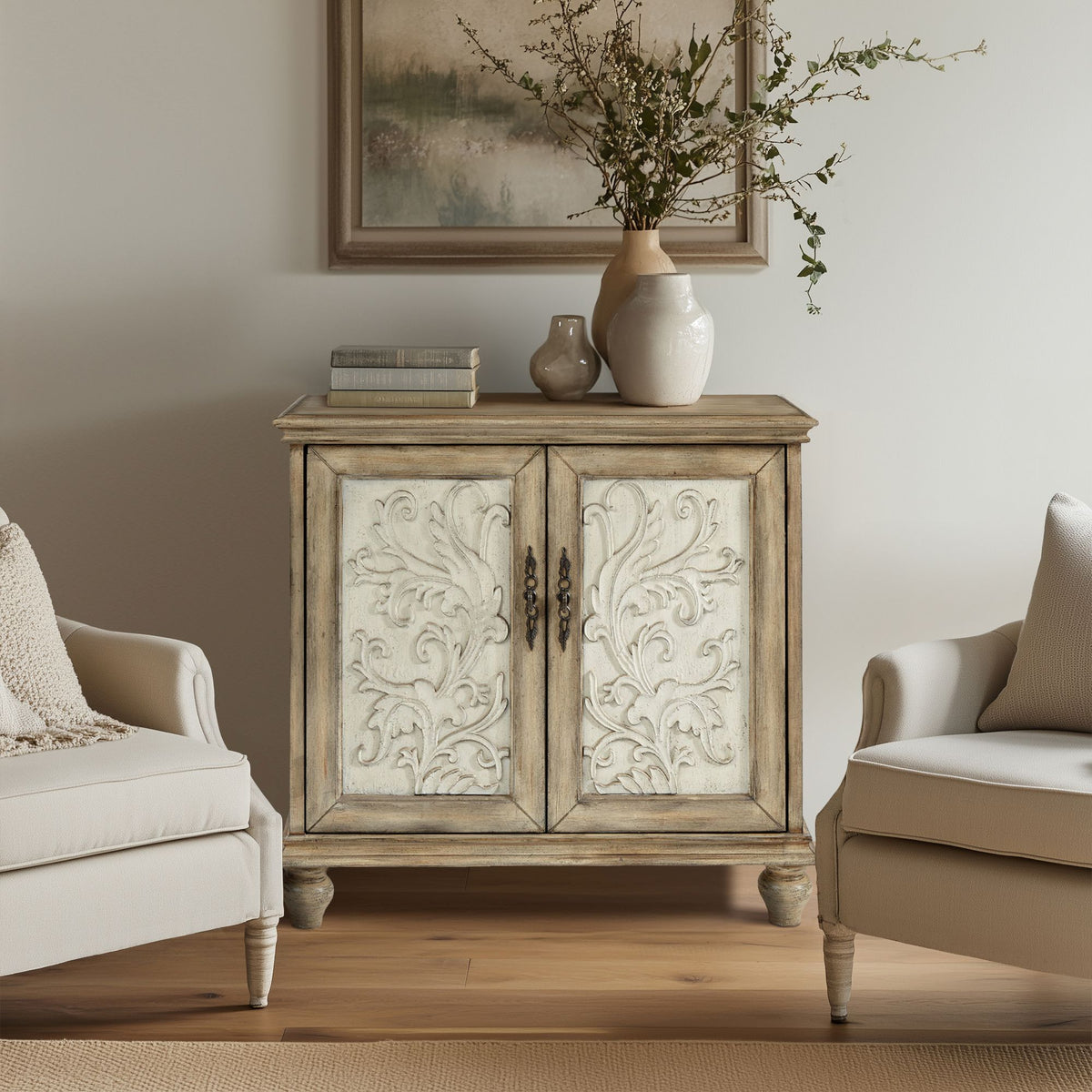 Driscoll 2-door carved wood storage cabinet - Reclaimed Natural