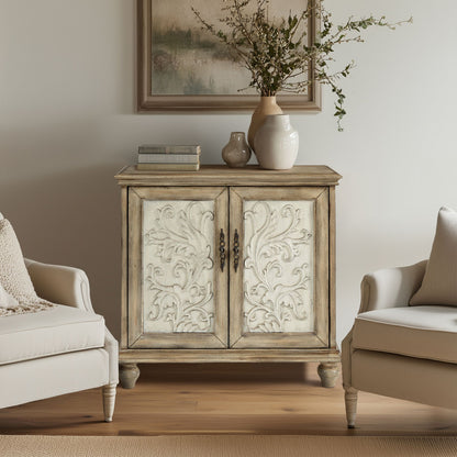 Driscoll 2-door carved wood storage cabinet - Reclaimed Natural