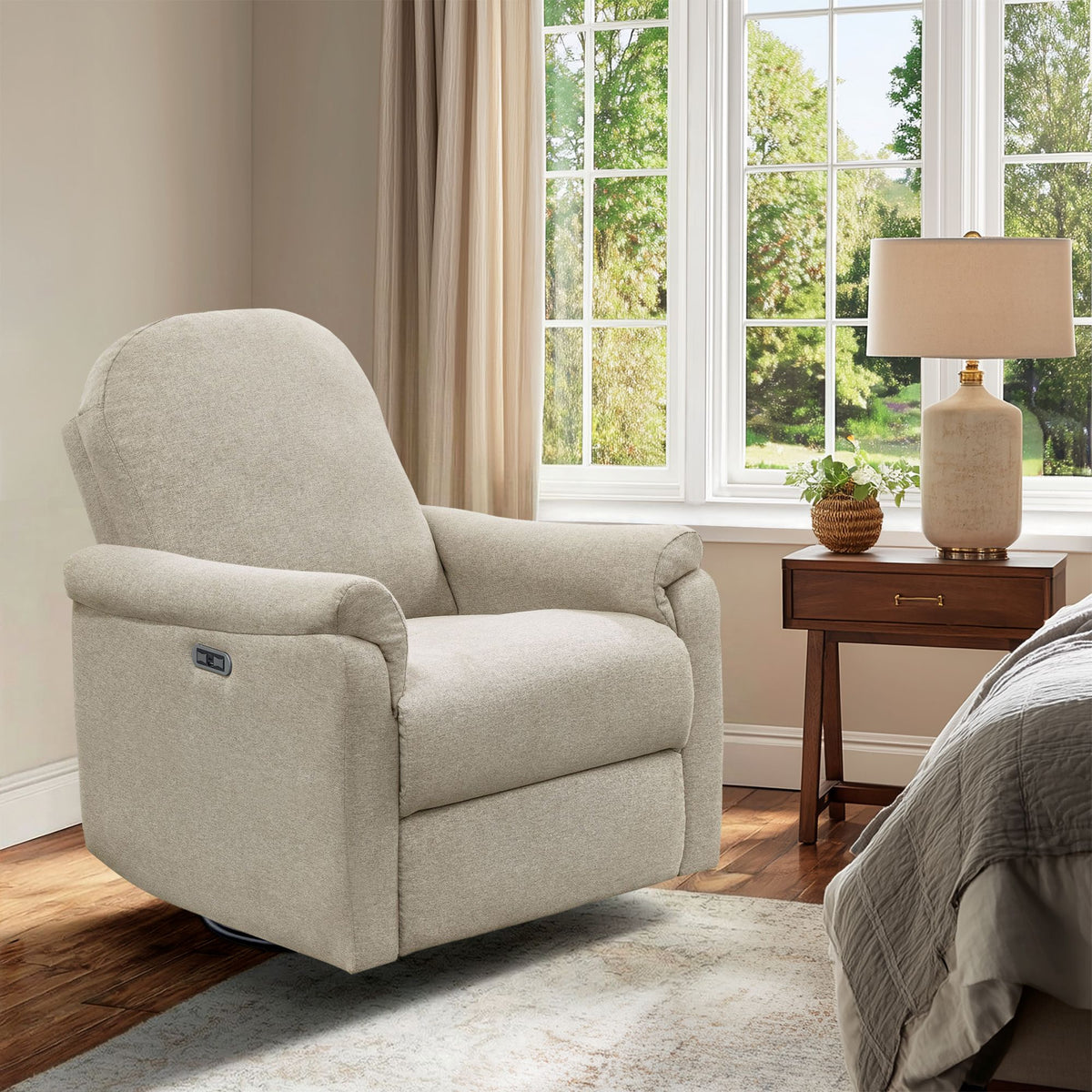 Elio Power Recliner 3-in-1 with Swivel, Glider, Charging Station - Beige
