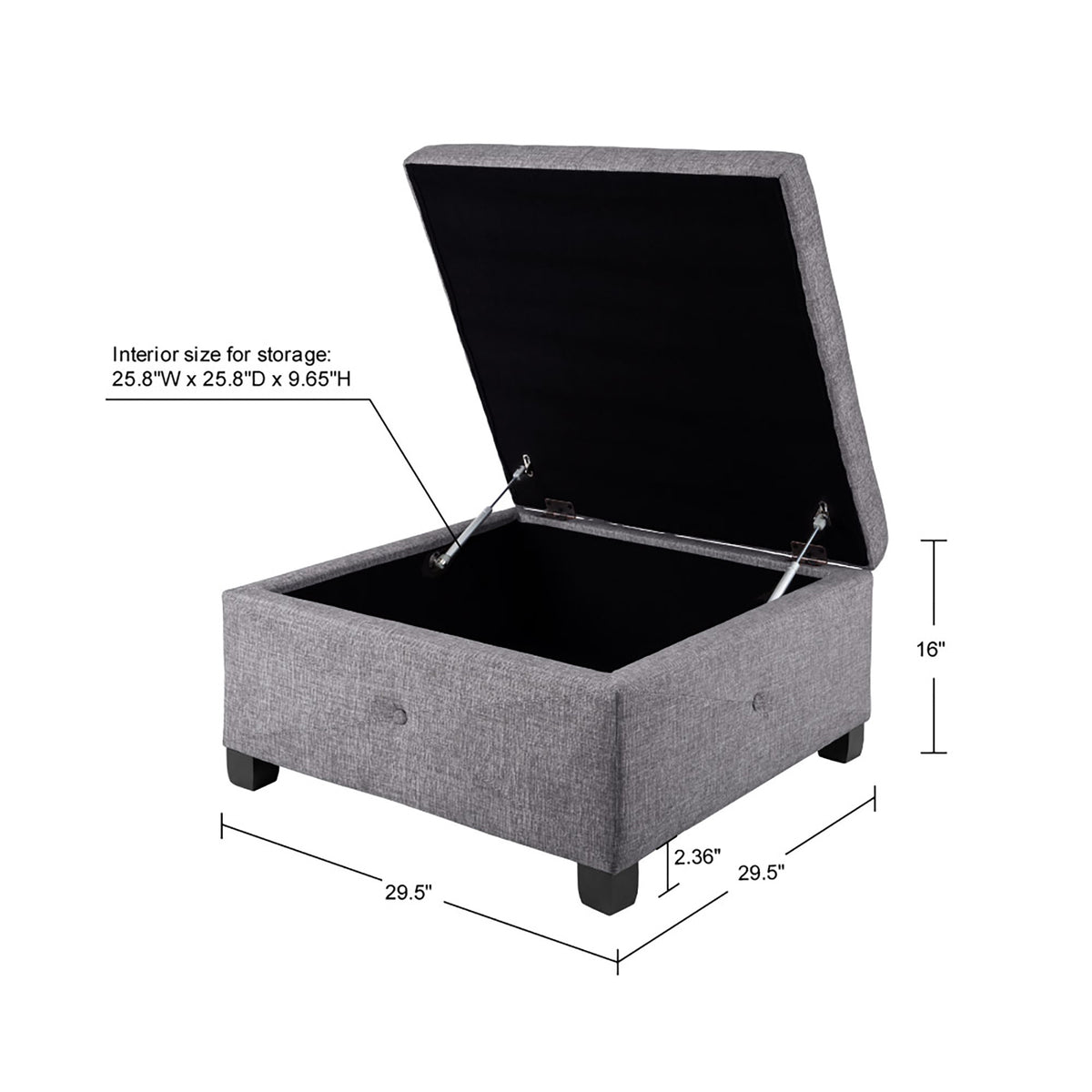 Della Soft Close Storage Ottoman - Charcoal
