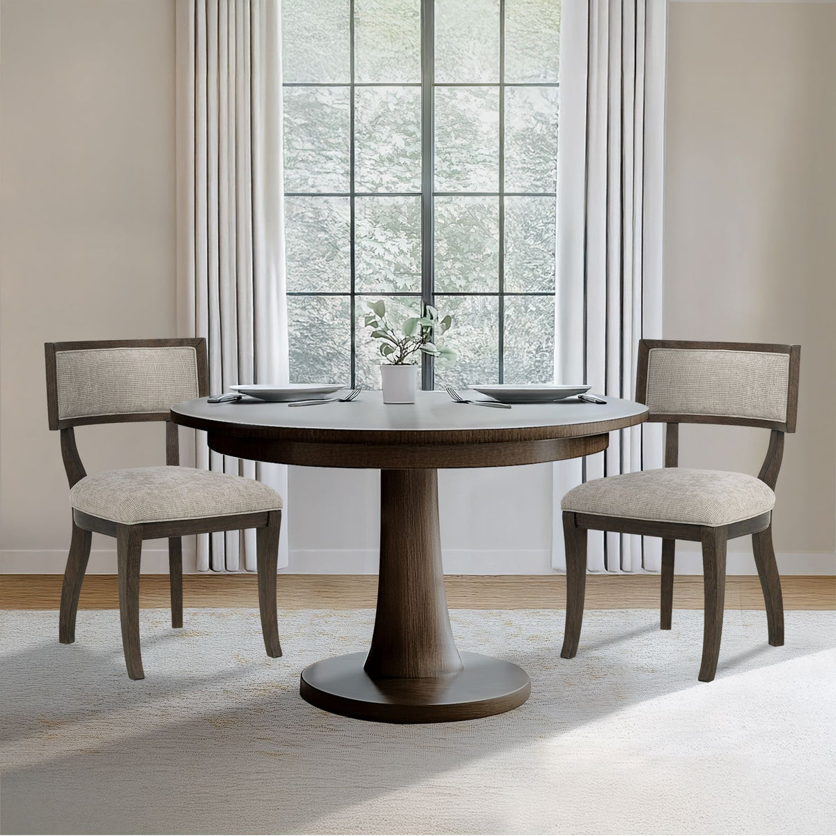 Marie Upholstered Split-Back Dining Chairs with Curved Wood Frame (Set of 2) - Beige/Brown