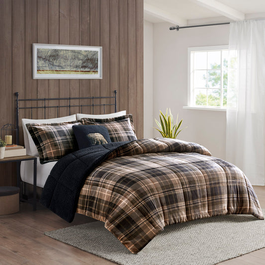 Alton Plush to Sherpa Down Alternative Comforter Set - Brown/Black