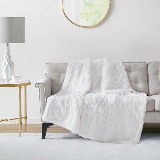 Malea Shaggy Faux Fur Heated Throw - White