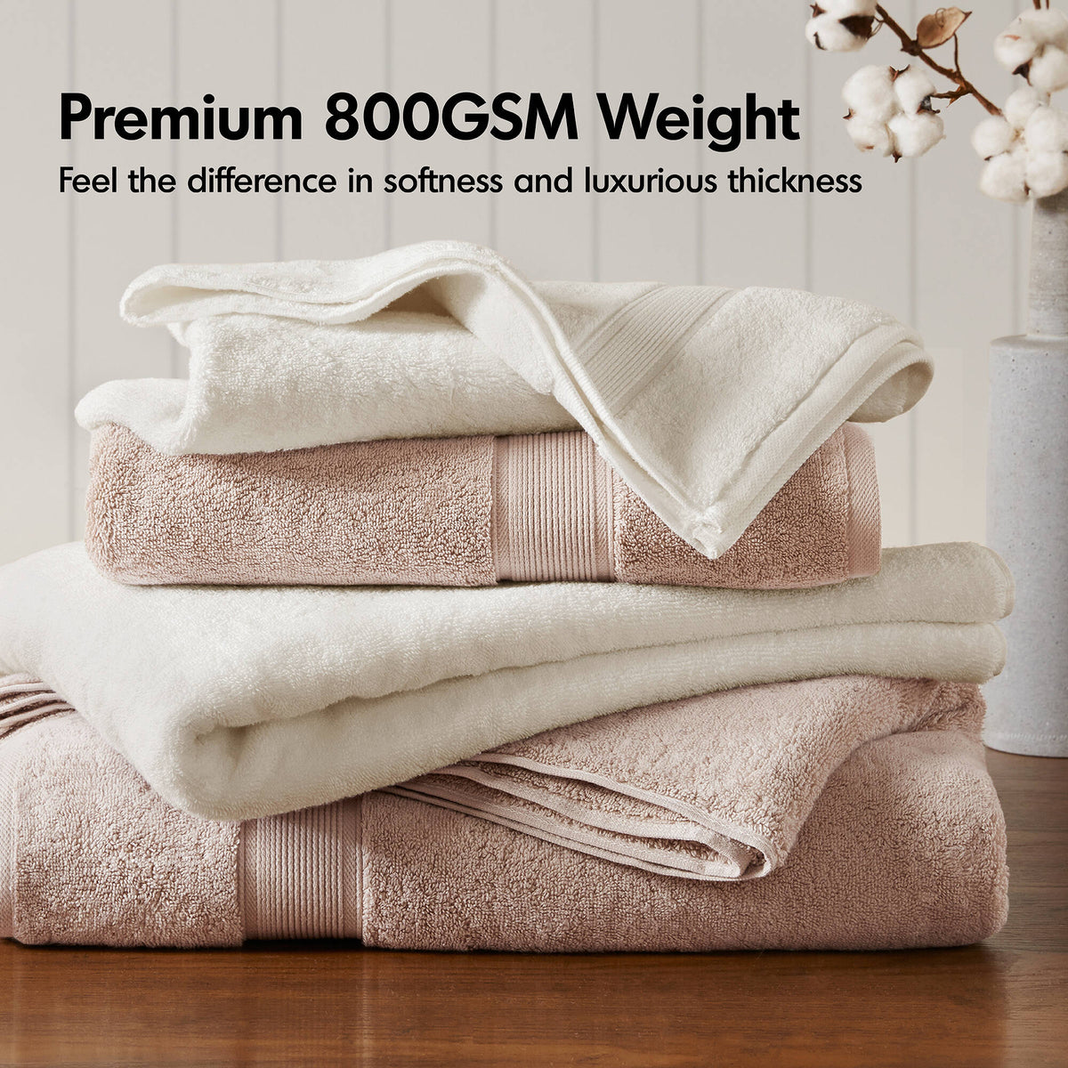 800GSM 100% Cotton 8 Piece Towel Set - Blush