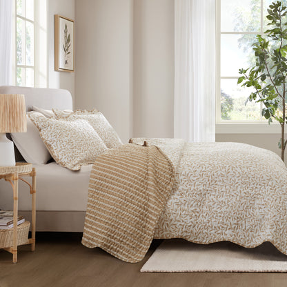 Darcy 3 Piece Print Quilt Set - Tan