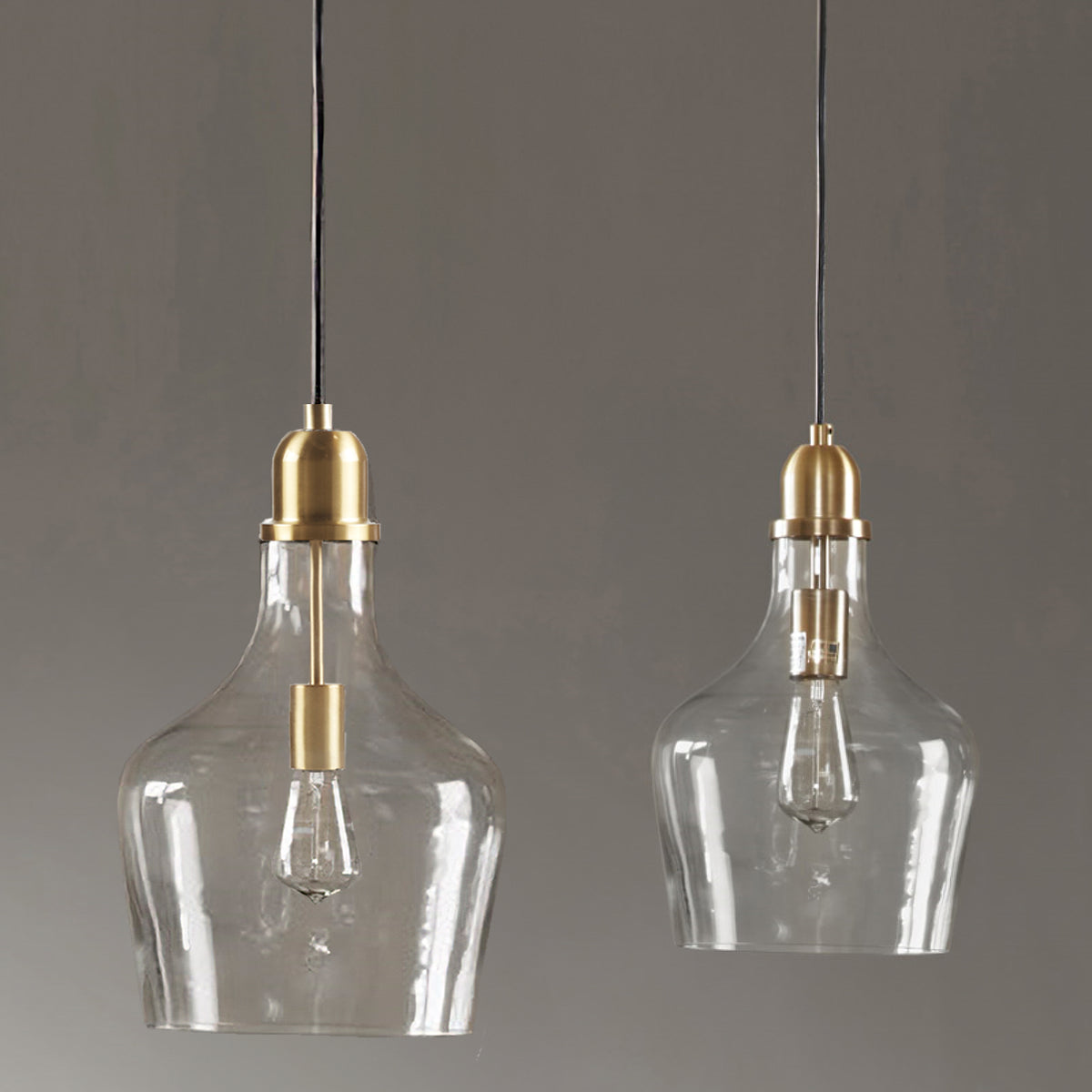Auburn Bell Shaped Hanging Glass Pendant Light - Gold/Clear